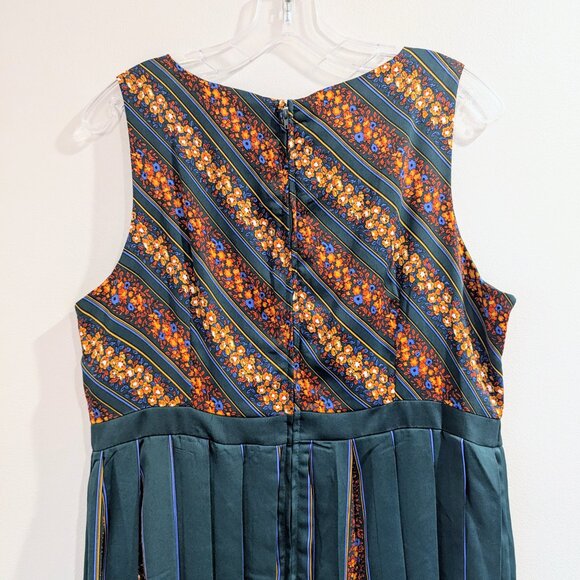 MODCLOTH "Pleat You To It" Fit & Flare Dress 15 RARE Forest Green Orange Floral - Picture 5 of 12